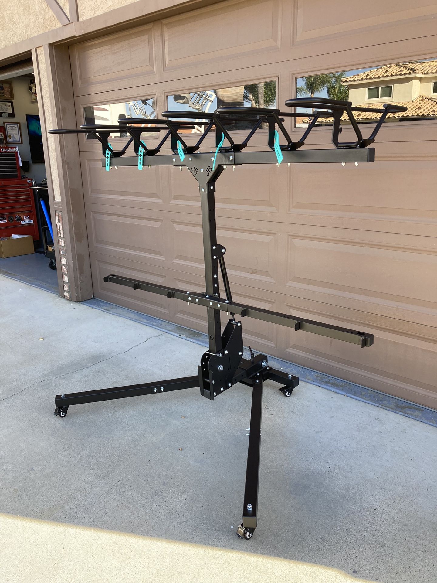 JB Racks Vertical 6 Bike 2” Hitch Rack with Gas Assist Strut and Garage Stand NEW! MUST SELL!  $400