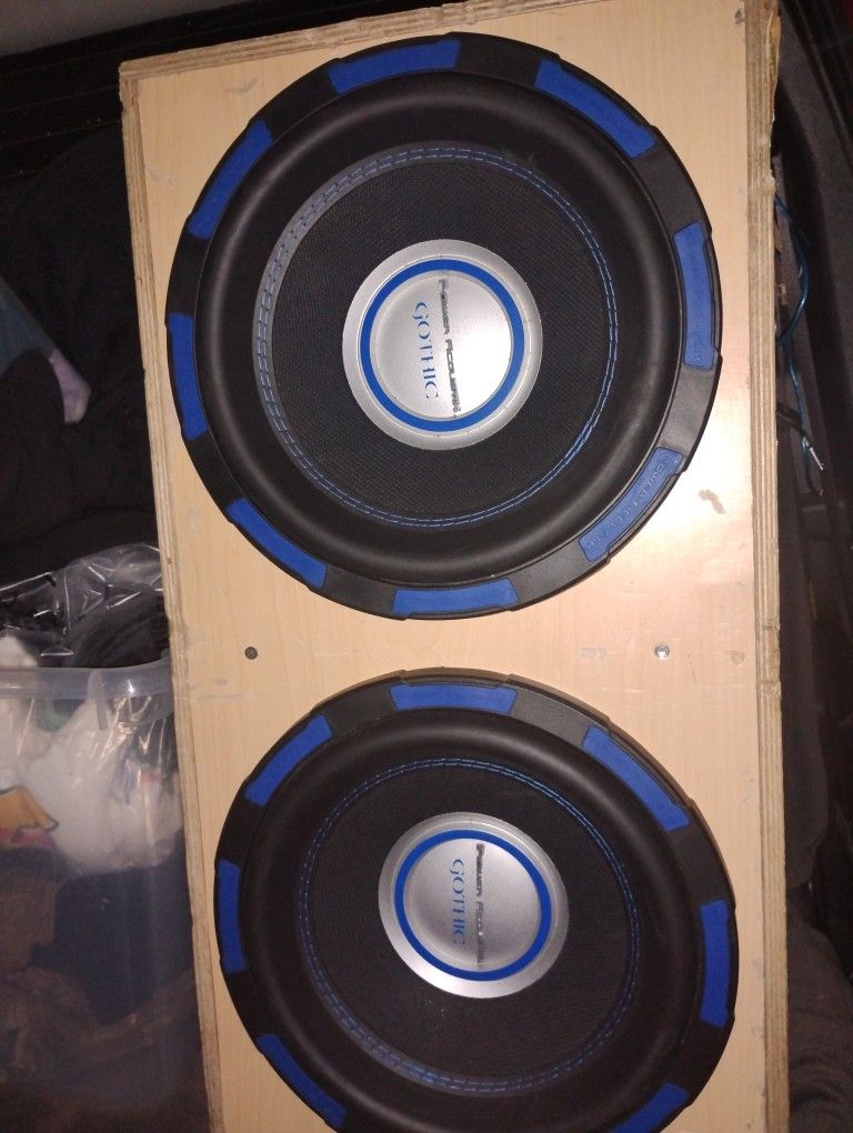 2 Power Acoustic Gothic 12" Subwoofers And Sealed Subwoofer Box.