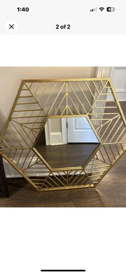 Hexagon Shape Wall Mirror Brass Finish