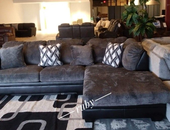 By Ashley Kumasi Smoke 2 Piece Sectional Couch With Chaise| Brand New