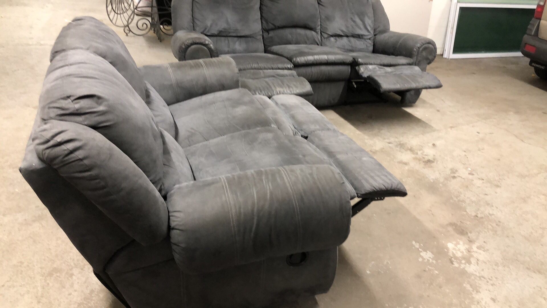 Heavy good condition like new living room set sofa and loveseat recliners