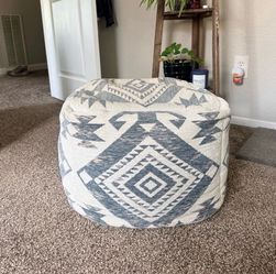 Round Pouf Ottoman Aztec Pattern