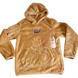 Levi's Sherpa Pullover Hoodie Kids Medium Brown New