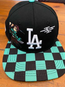Los Angeles Dodgers × Demon Slayer Baseball Cap Black Turquoise Embroidered