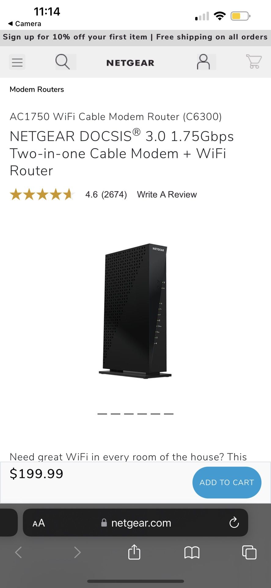 NETGEAR - Dual-Band AC1750 Router with 16 x 4 DOCSIS 3.0 Cable Modem - Black