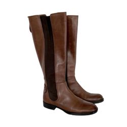 Franco Sarto Tahini Brown Leather Tall Zippered Boot with Button Details Sz 8.5