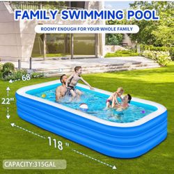Inflatable Swimming Pool for Kids and Adults- 118" x 68" x 22" Family Full-Sized Blow Up Pools for Kids-Thickened Durable Above Ground Swimming Pool B
