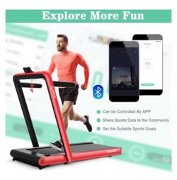 Costway - 4.75HP 2 In 1 Folding Treadmill W/Remote APP Control - Red