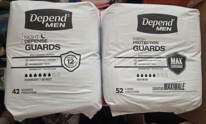 Depend Guards for Men Incontinence Liner - Maximum Absorbency - One Size - 52ct, Depend Men Night Defense Guards overnight incontinence pads featuring