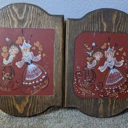 Vintage Dutch Dancers Wooden Trivets Kitsch Kitchen Decorations Plaques 
