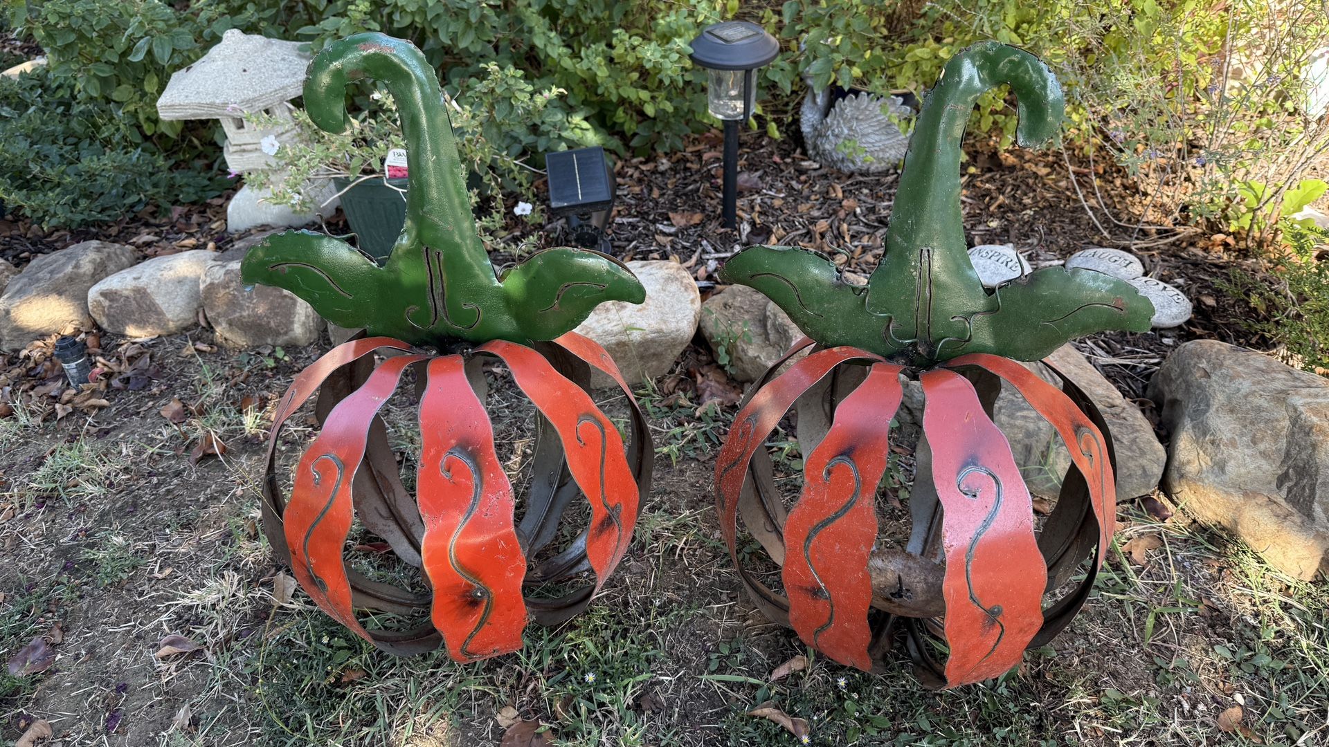 Set of 2 - 23” metal pumpkin halloween fall yard decorations