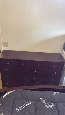 Dark Brown Wood Dresser with 10 Drawers