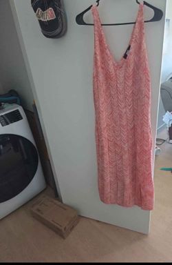 Orange and Pink Chevron Knit Midi Dress