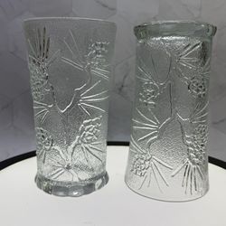 Set of (6) Awesome Large 16oz. Vintage Tiara Exclusives By Indiana Glass Co. tumblers in the "Ponderosa Pine" pattern, featuring a textured, embossed 