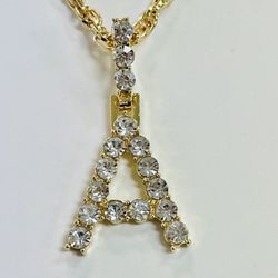 chain with diamond letter A 14k gold plated