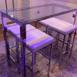 Breakfast Bar Glass Table With High Chairs 