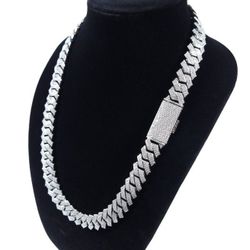 White Gold Chain Cuban Link - 18mm Fully Iced Out 4 Row Setting *Superior Quality* (Silver Color)