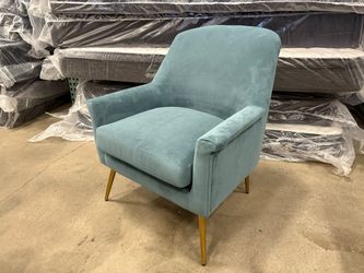 Charleston Blue Upholstered Microplush High Back Accent Chair with Tapered Gold Tone Legs (Southcenter Store)