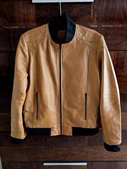 $950 Custom Italy Genuine Lambskin leather Brown Bomber Jacket Mens NEW