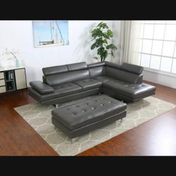 Rio Black Leather Sectional Sofa W/Ottoman---$899---Limited Stock!!!---Fantastic Deal!!!---No Credit Needed Financing Available 