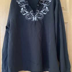 Men’s Size 2XL Black Long Sleeve Embroidered Shirt 