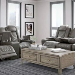 Gray Power Reclining Sofa & Love Seat w/ Console