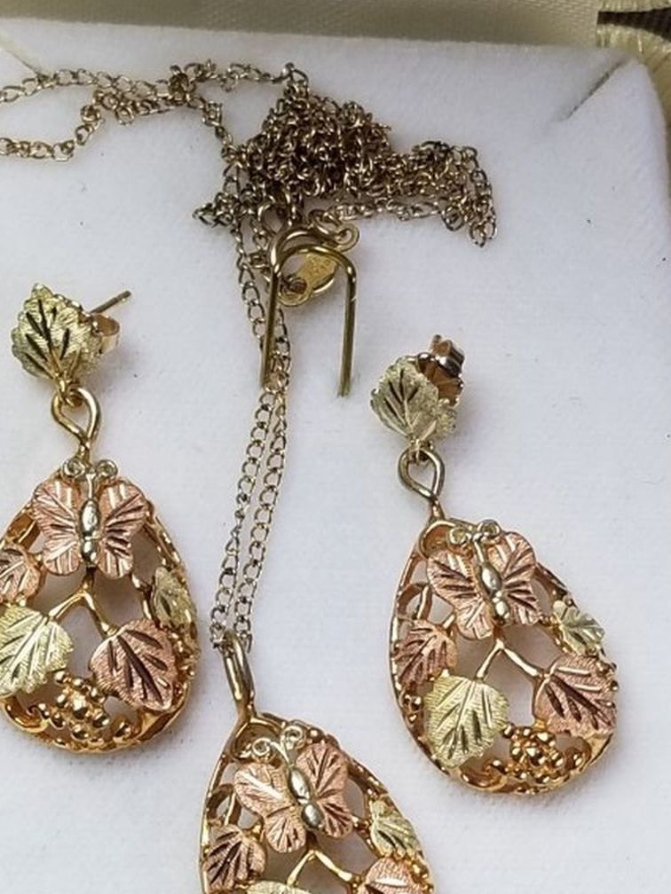 Black Hills Gold Earing/Necklace Set 14kt/10kt Gold *read Description*
