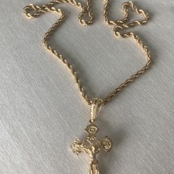 14K SOLID GOLD CHAIN AND CROSS