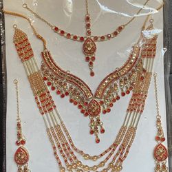 Red and Golden Jewelry Set