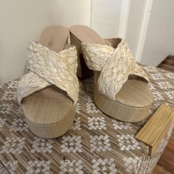 Women’s Wedge Heels - Size 9.5 - Dream Paris - Nude (woven) 