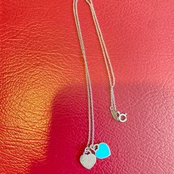 Authentic Tiffany & Co 16" 925 Sterling Silver & Return To Tiffany 2 Hearts pendants Necklace