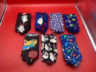Vintage Dr. Seuss Men’s Tie Blue Cat in the Hat 100% Silk Lot of 7