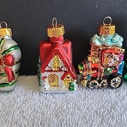 5 vintage mini blown glass hand painted Christmas ornaments
