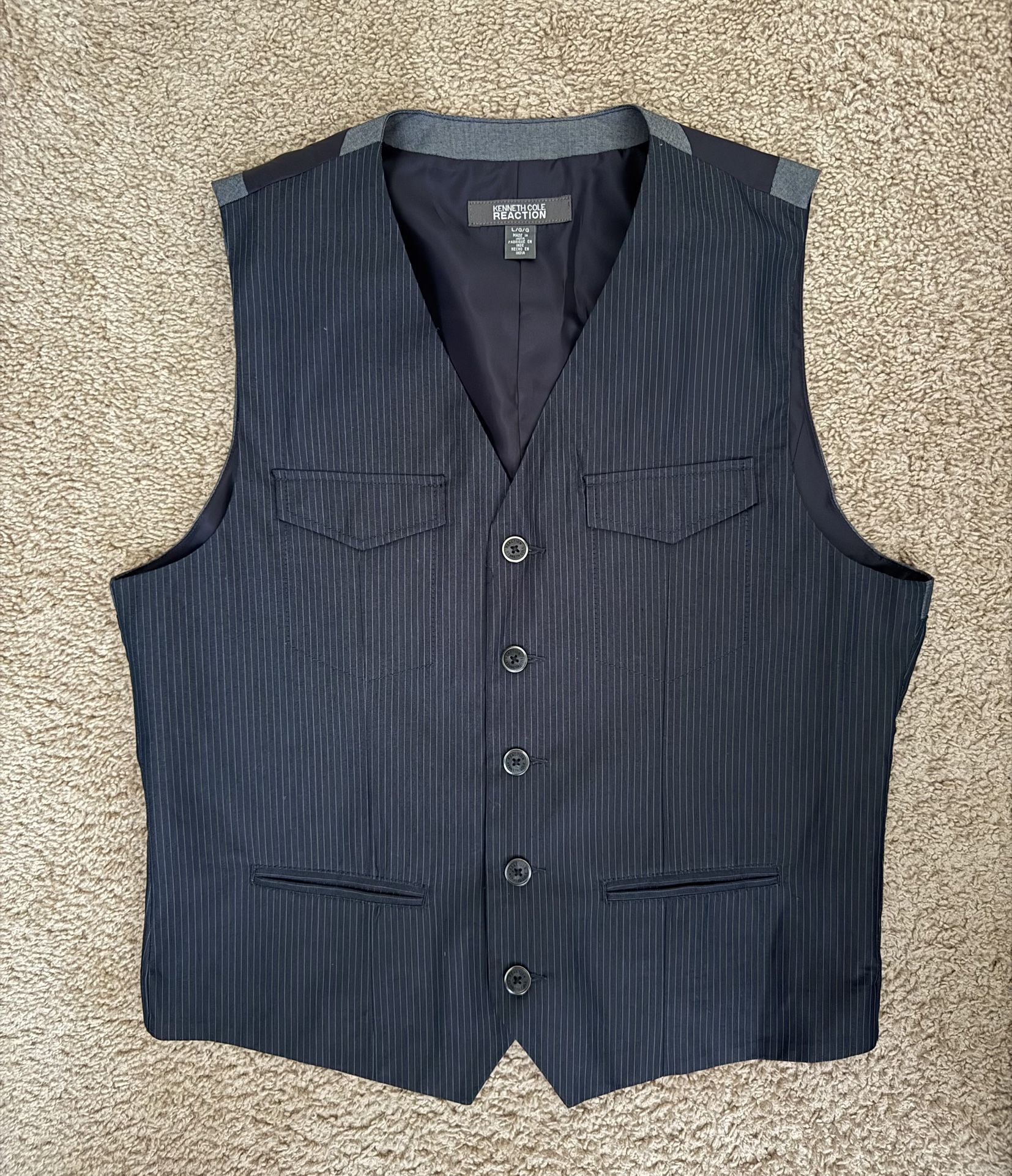 Kenneth Cole Reaction Vest Suit Tux Tuxedo Dress Shirt Pinstripe Men L