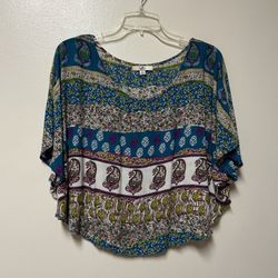 Women’s YA Los Angeles, Cotton/Polyester Floral &  Paisley Print, Flutter Sleeve, Top Blouse, Size Large