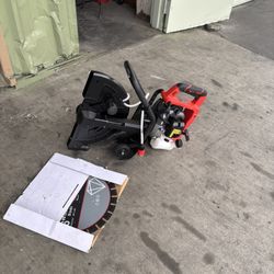 16 in. x 10 in. wide gas-powered concrete cut-off saw, 52 cc 2-stroke engine, guide roller with blade