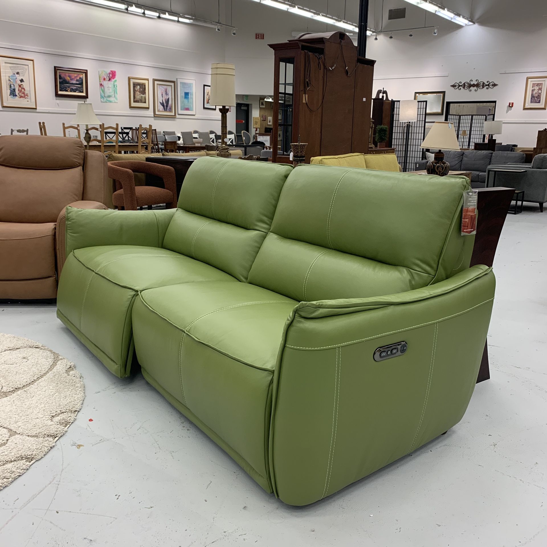 Apple Green Mod Leather Power Sofa