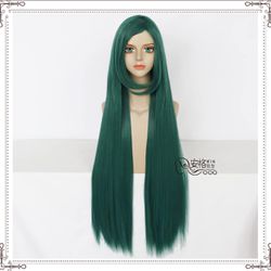 New Animation Long Straight Green Cosplay Wigs 34”