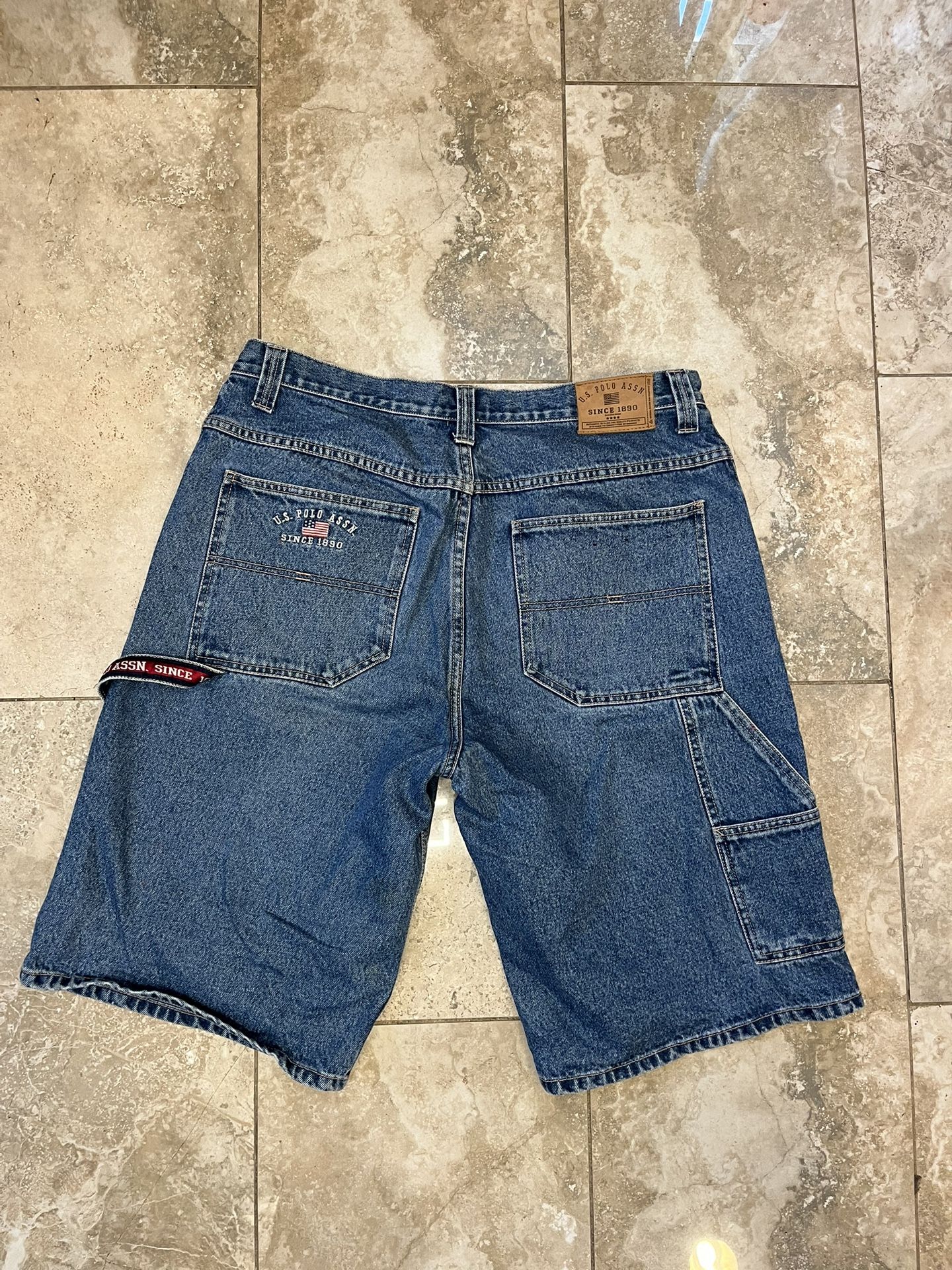 US Polo Assn. Carpenter Shorts Baggy Men Blue Y2K Skater Wide Jorts Size 36