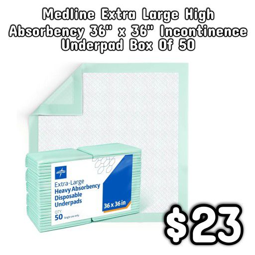 NEW Medline Extra Large High Absorbency 36" x 36" Incontinence Underpad Box Of 50: Njft