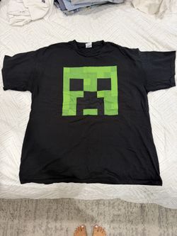 Minecraft Creeper Face T-Shirt Men's XL Black Pixel Gamer Tee
