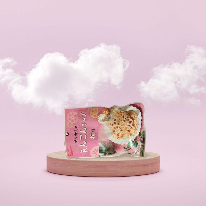 Sokan Ume Renkon Chips Japanese Plum Flavored Lotus Root Chips 18g (Pack of 6!)