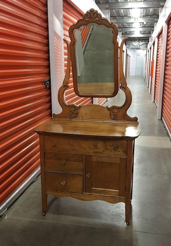 Beautiful Early 1900’s Antique Vanity/ Oak Dresser with Mirror for Sale