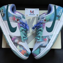Nike SB Dunk Low Futura Laboratories Bleached Aqua FL Parra Abstract Art Size 13 Air Jordan Retro 1 Travis Scott Fragment Low 