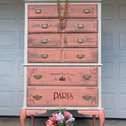 Beautiful Tall Dresser Coral And White 