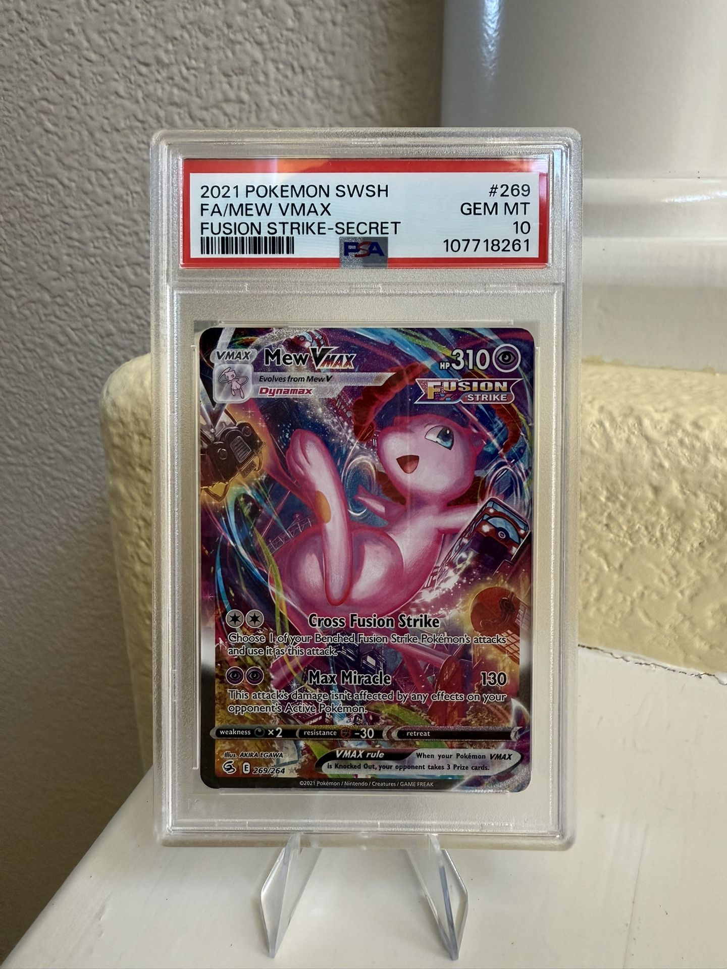 2021 POKEMON SWORD & SHIELD FUSION STRIKE SECRET #269 FULL ART/MEW VMAX PSA 10