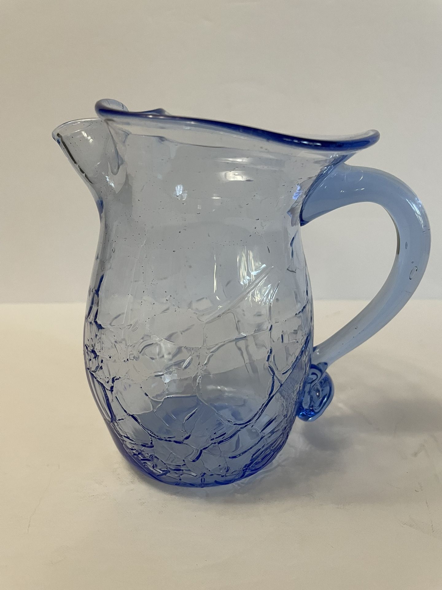 Blue Crackle Glass Pitcher 