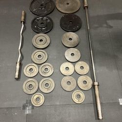 York Barbell, Curl Bar, And Milled Weights 