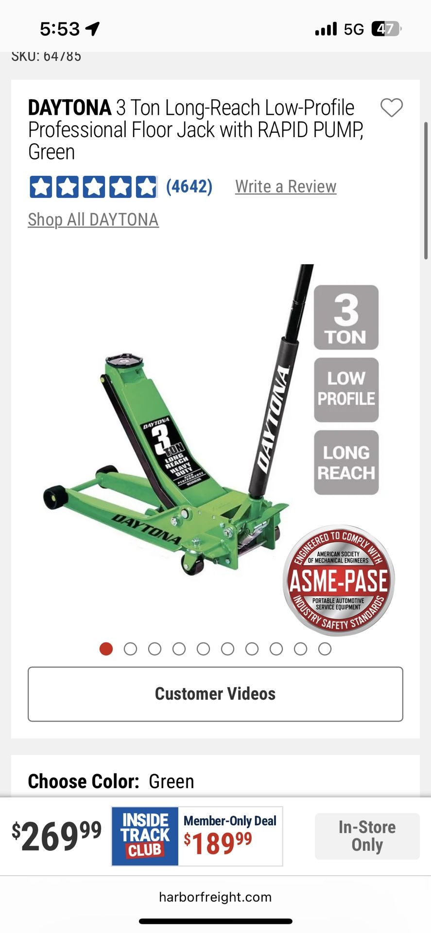 Lime Green 3 Ton Daytona Jack