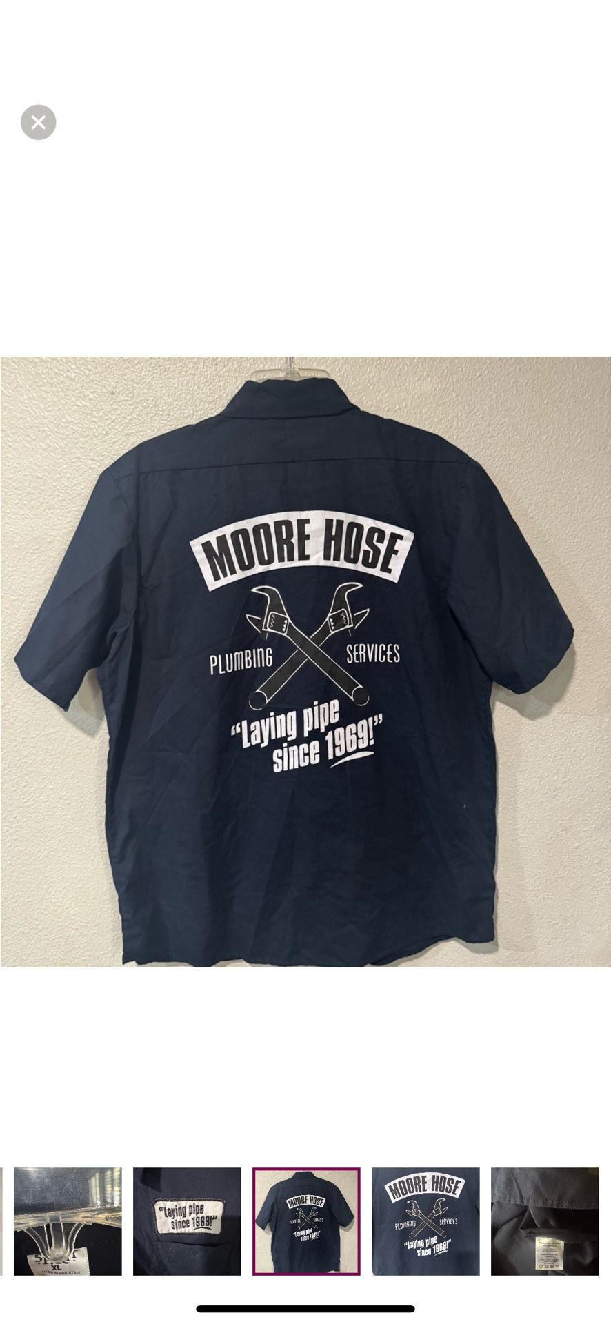 Moore Hose Mechanic Workshirt Halloween plumbing costume work shirt XL